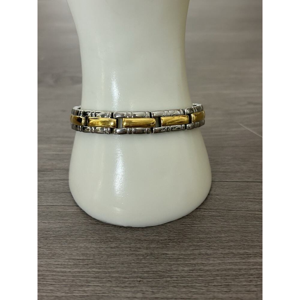 24k Gold Plated & Silver Men’s Therapeutic Magnetic Bracelet. Fits 7 1/4 Wrist